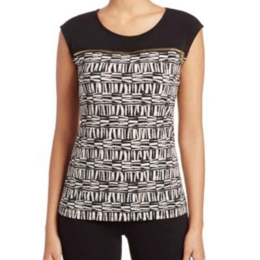 Calvin‎ Klein Black and White Patterned Women's Sleeveless Top size M
